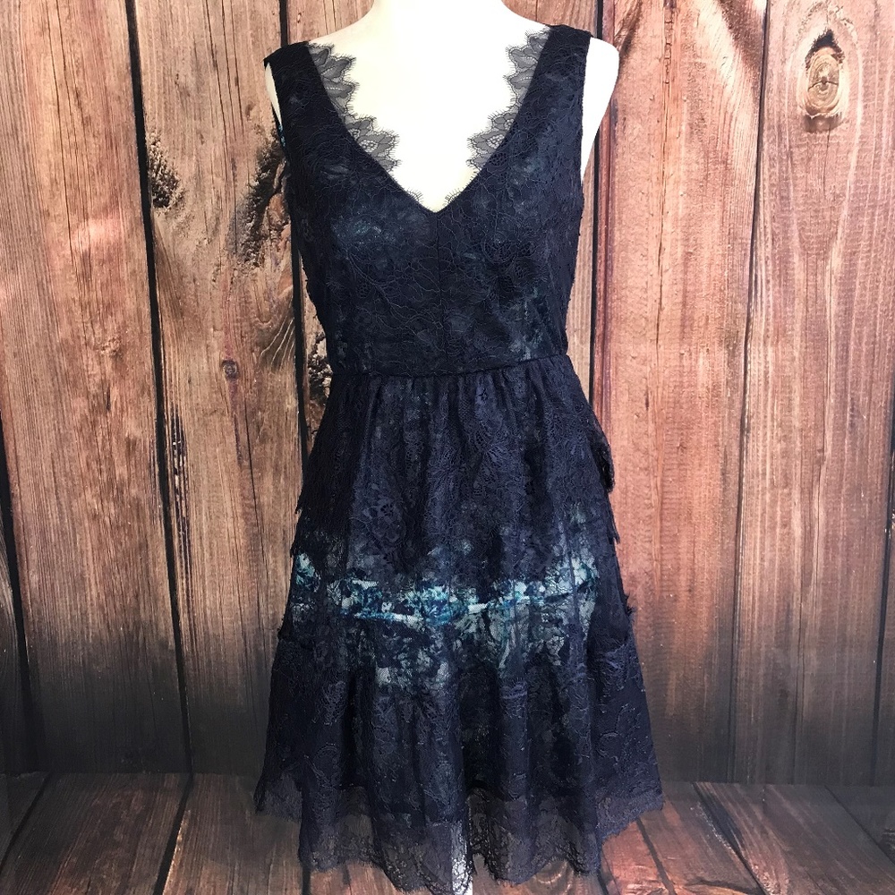 BCBG Maxazria Size 2 Blue Floral French Lace Dress